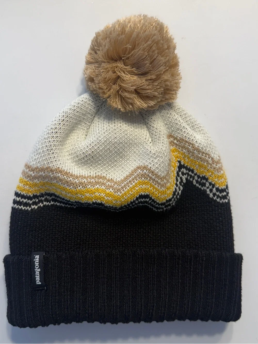 Patagonia Youth Powder Town Pom Beanie Ridge Rose Knit Black